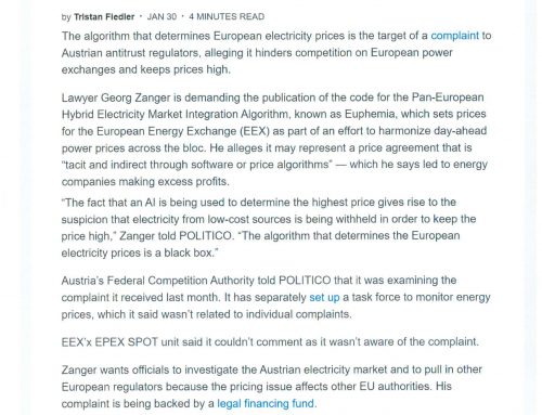 POLITICO: EU power pricing algorithm targeted by antitrust complaint